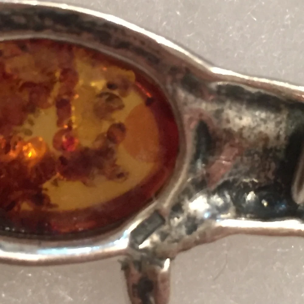BROOCH PIN VINTAGE STERLING SILVER 925 AMBER PIG - Picture 5 of 5